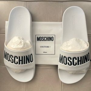 Moschino white pool slides